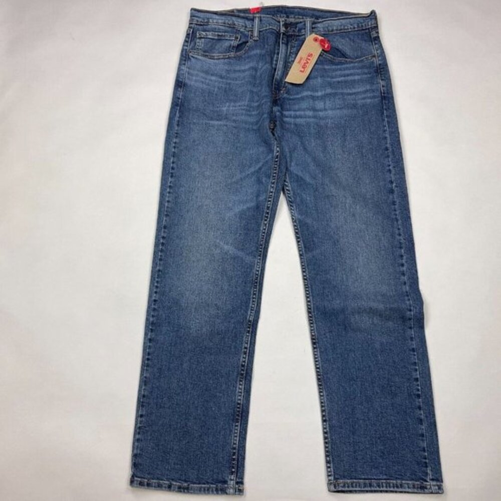 Levi's 505 Straight Regular‎ Fit Jeans Pockets Cotton Blend Blue Mens 34 30 NWT